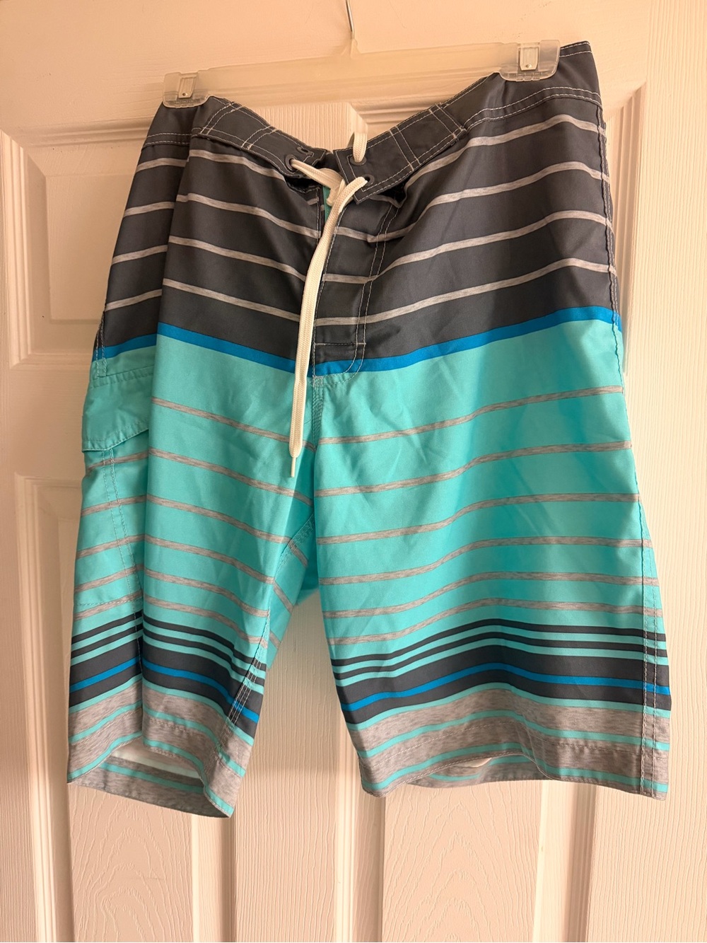 Old Navy Aqua and Gray Striped Board Shorts